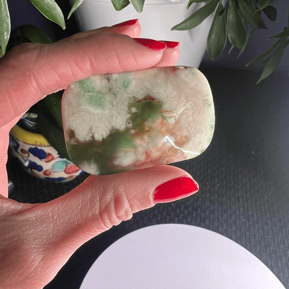 Piedra de palma de cristal de ágata flor verde Foto 2 de 4