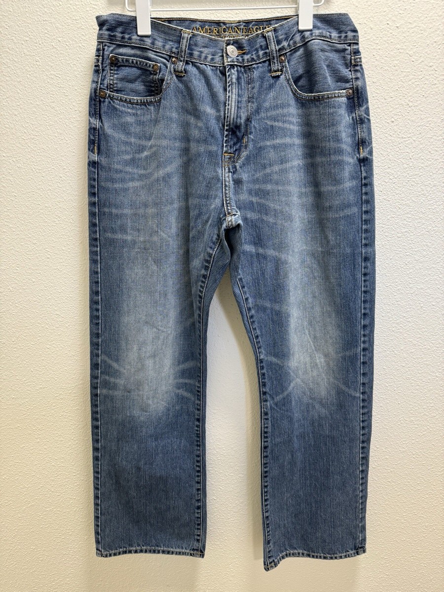 American Eagle Original Bootcut Jeans Cotton Denim Whiskered Mens