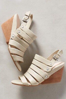NAYA LASSIE WEDGES ANTHROPOLOGIE SHOES LT TAUPE LEATHER SLINGBACK SANDAL NEW 7.5