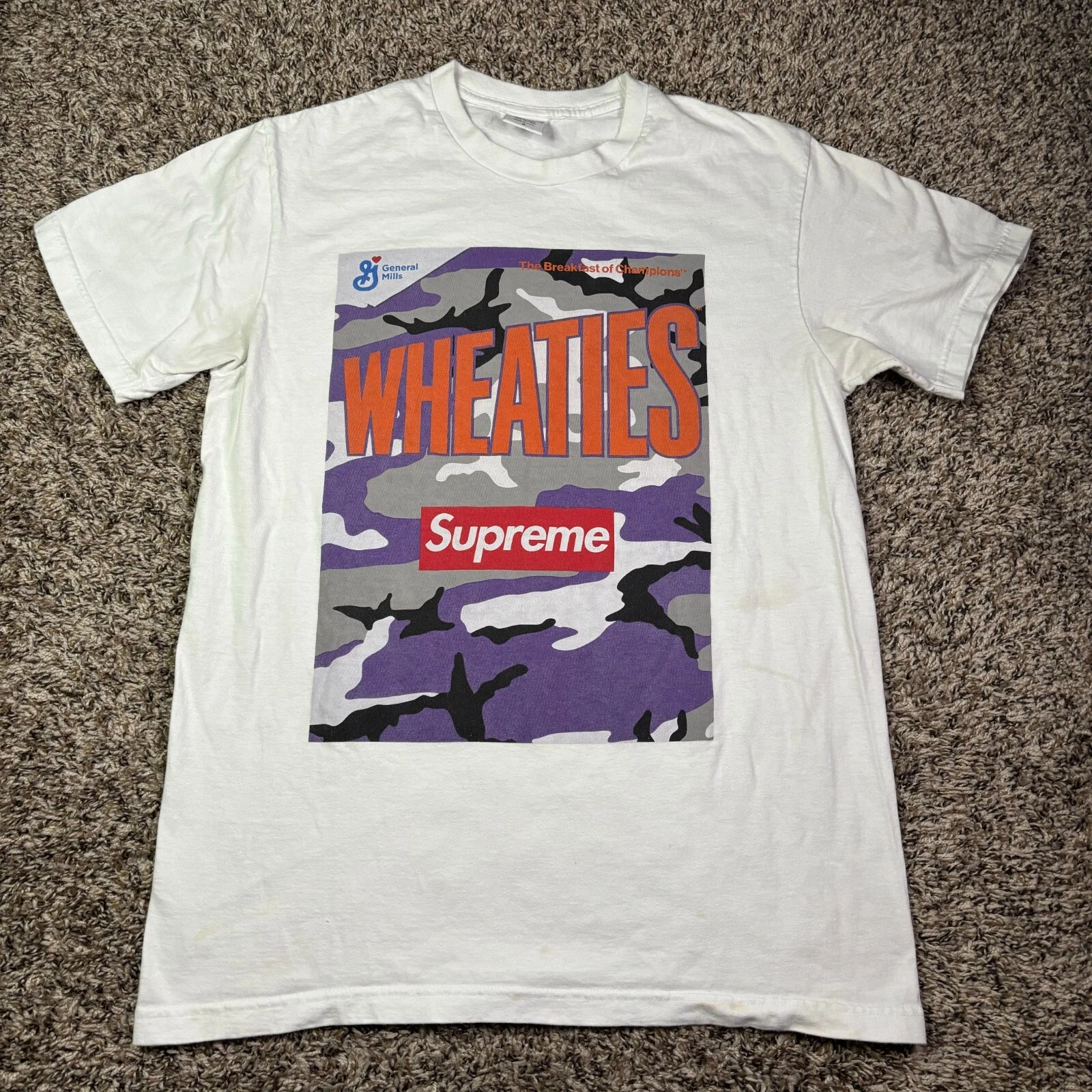 T shirt Supreme Wheaties SS21, taille S   blanc occasion usure visible bon prix juste