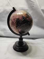 Table Top World Rotating Globe 5” Around Decorative Wood Base See Pics.