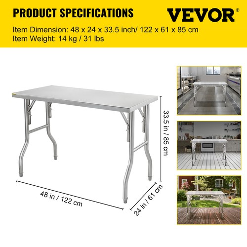 VEVOR Tavolo da Lavoro per Cucina Acciaio Inox Gastronomia Tavolo 1220 x 610 mm - Imagen 7 de 12