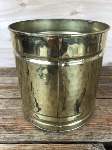 Vintage Brass Hammered Design Planter Flower Pot 6.5x7" Patina - Picture 7 of 12