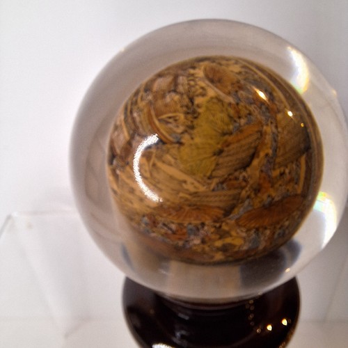 Vintage chinesische handbemalte umgekehrte Kunst 3" Glaskugel drehbarer Holzständer - Bild 24 von 24