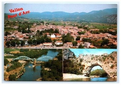 Panoramic Hilltop Town Village Roofscape Vallon-Pont-d Arc France Postcard