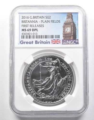 2016 Great Britain 2 Pound Silver Britannia Plain Fields FR MS69 DPL NGC *4033