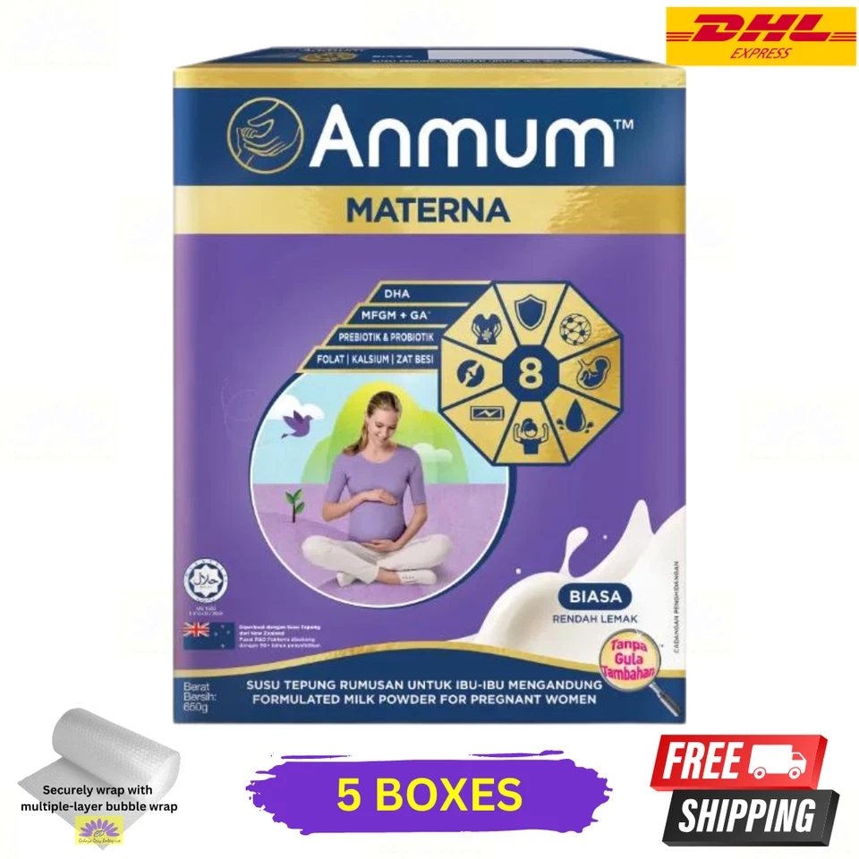 5 X Anmum Materna 650 g Leche Nutricional Prenatal en Polvo Sabor Original Foto 2 de 4