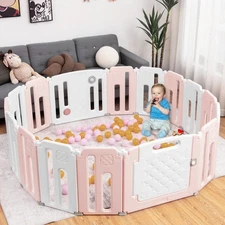 Foldable Baby Safety Playpen Toddler Yard w/ 16 Panels & Drawing Board