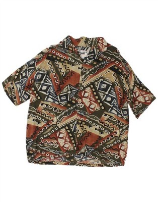 PULL & BEAR Herren Kurzarmhemd mit abstraktem Muster mittelbraun Hawaii DH11