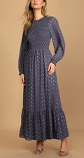 Lulus Simple Observation Blue and Silver Dotted Smocked Maxi Dress Size XL