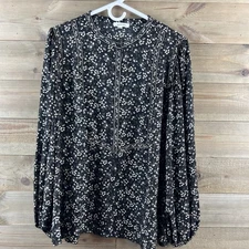 Max Studio Womens Shirt Long Sleeve Button Up Sheer Flowy Floral Blouse Size 2X