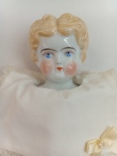 Antique German China Head Doll Long Ivory Cream Crochet Dress