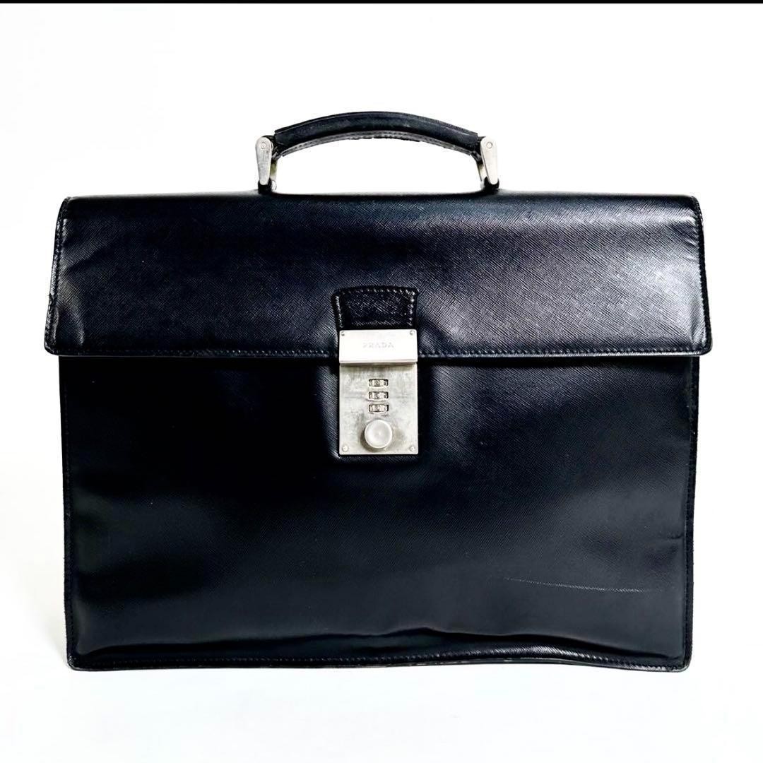 PRADA Saffiano Leather V214 Briefcase Business Bag Black