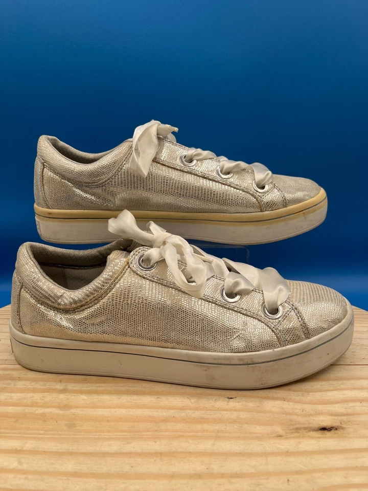 Skechers Sneaker Street 8 Women's 9.5M Silver/White Leather Lace Up Comfort - Image 3 of 4