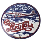 Vintage Pepsi Porcelain Sign - 5 Cent Airplane Ad Drink Soda Cola Sign