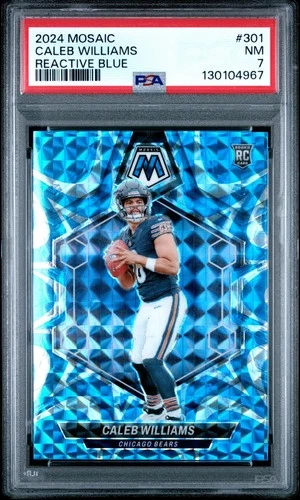 2024 Panini Mosaic Caleb Williams Reactive Blue Prizm Rookie Card #301!  PSA 7!
