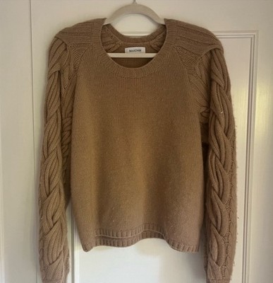 Naadam Braided Sleeve Cashmere and Wool Sweater SO SOFT Camel Colored Size Small