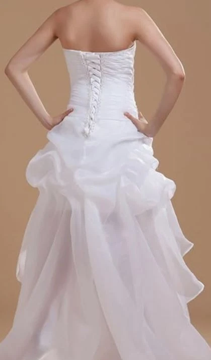 Vestido de novia Vampal blanco sin tirantes vaina alta baja con falda de recogida BN229 Foto 4 de 4