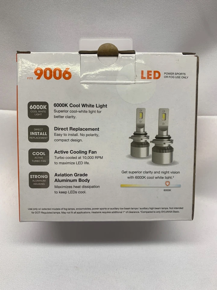 Sylvania LED Power Sports For Fog Use Only-12.8V DC/12 watt Bulbs-X2- Fits 9006 Foto 4 de 4