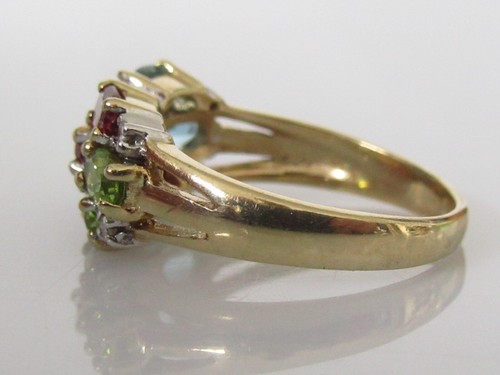 Gold Diamond Ring - 9ct Gold Topaz Garnet Peridot Diamond Dress Ring Size M 1/2 - Picture 5 of 19