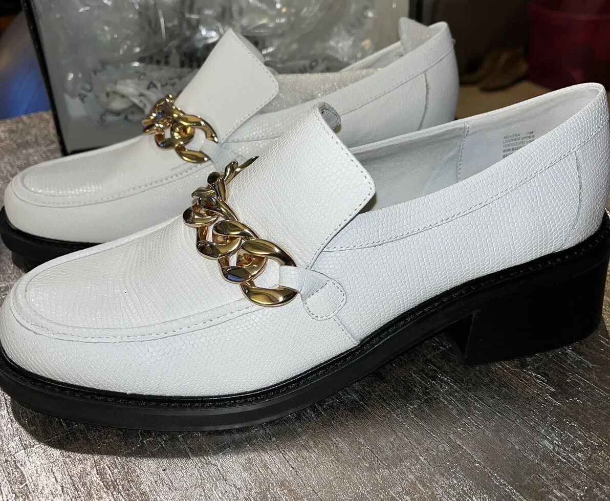 Mocasines de centavo de cuero blanco Aqua Lena 11 medianos precio de venta sugerido por el fabricante $238
