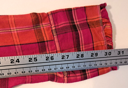 Hannah Plaid Shirt Womens XL Ruffles Pink Orange Button Down Western 100% Cotton - Picture 9 of 9