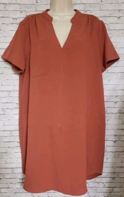 LUSH Womens Plus Size XXXL Shift Dress Short Sleeve Pocket Rust 