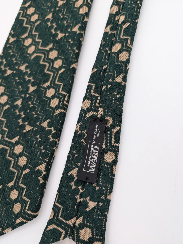 Corbata de punto doble verde y beige Montgomery Ward vintage años 60/70 para hombre Foto 4 de 4