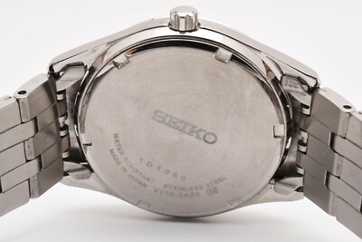 MINT] SEIKO V158-0AZ0 Solar Quartz SS Wristwatch Black Silver