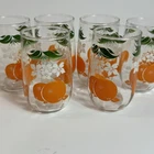 Anchor Hocking Vtg, Lot of 6 Juice Glasses, Orange Slices & Green Leaves 3.75"H