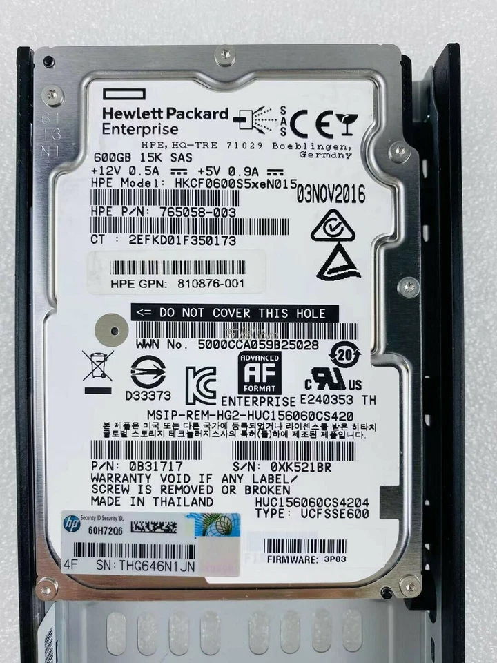 HP 3PAR 8000 K2P98A K2P98B 810764-001 600GB 15K 12Gb/s SAS 2.5" SFF HDD - Image 2 of 4