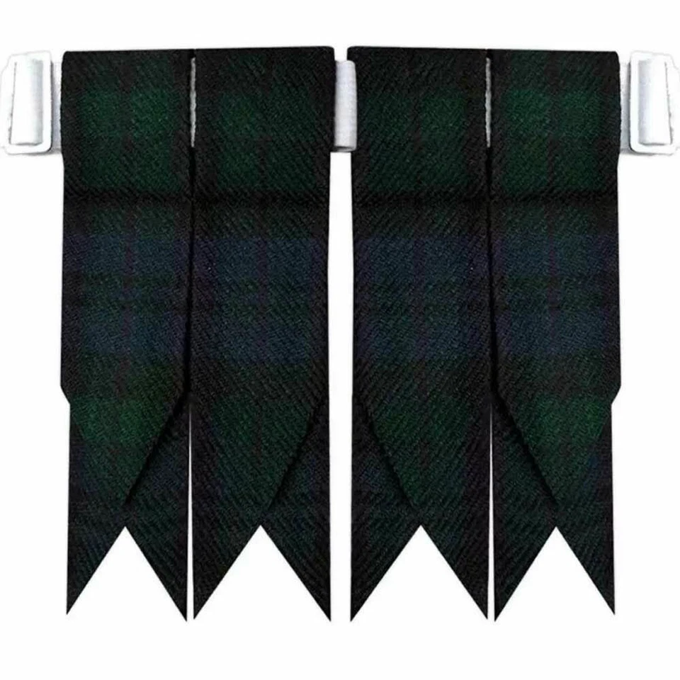 TARTANCITY TC Black Watch Tartan Kilt Flashes with Heavy Buckle/Kilt Hose Sock Flashes