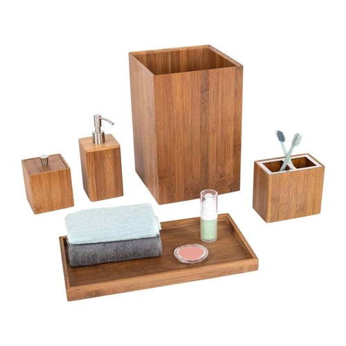 5-Piece Bathroom Accessory Set Wastebasket, Pump Dispenser, Toothbrush, Cot