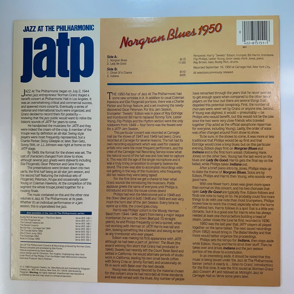 Norgran Blues 1950 Jazz Philharmonic LP Record Vinyl Flip Phillips Lester Young Foto 2 de 4