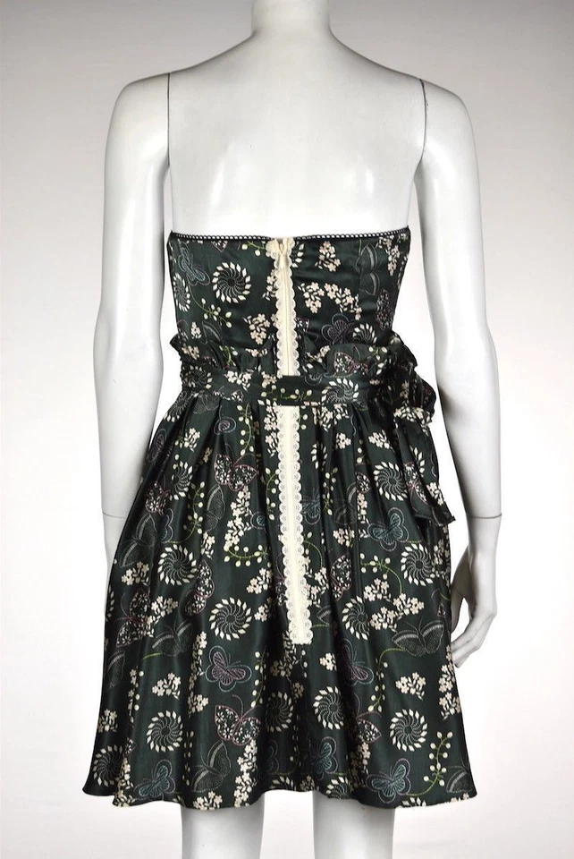 Vestido Corey Lynn Calter Talla 4 Verde Bosque Floral Funda Sin Tirantes Por encima de la rodilla Foto 2 de 4