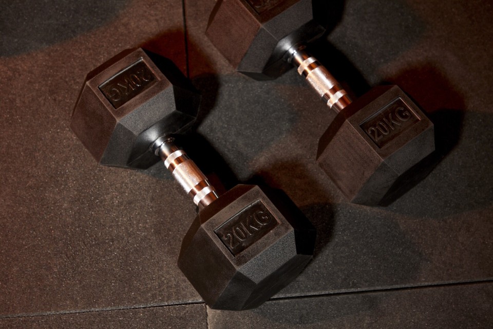 Hex Dumbbells Pairs Rubber Encased Cast Iron Gym Dumbbell Hand Weights ...