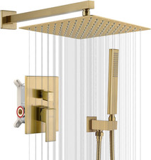 Brushed Gold Rain Shower System with 12" Head Handheld Faucet Set