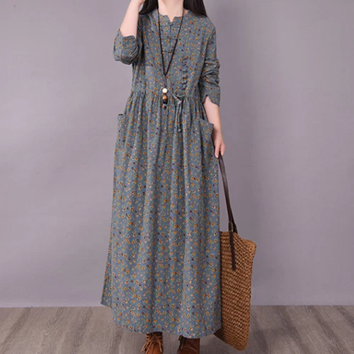 Ladies Long Dress Crew Neck Maxi Dresses Women Kaftan Holiday Sleeve Baggy Loose - Picture 24 of 47