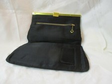 Vintage Bienen-Davis black satin Fold Over Evening Purse 2 side Pockets