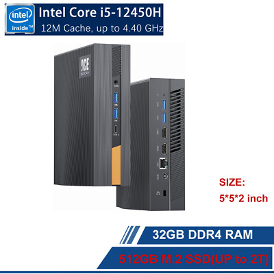 4K Mini PC Intel i5 12th-Gen 12450H 32GB DDR4 512GB SSD, WiFi 6/BT5.2/3-Screen 
