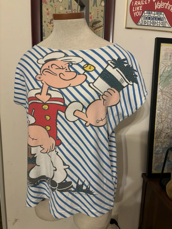 复古:KING FEATURES SYNDICATE “POPEYES” 双面条纹 T 恤,尺寸。 M/L — 第 2/4 张图片