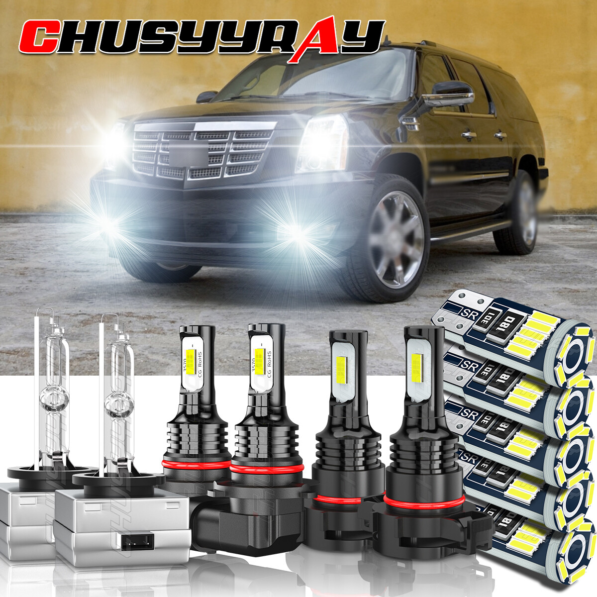 11 LED/HID Headlight & Fog Light Bulbs for 07-14 Cadillac Escalade