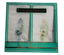 Vintage 1980s Cotton Handkerchief Set Women's Floral Embroidered By Paris Brand
