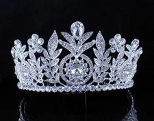 FLORAL CLEAR AUSTRIAN CRYSTAL RHINESTONE HAIR TIARA CROWN WEDDING T12155 SILVER