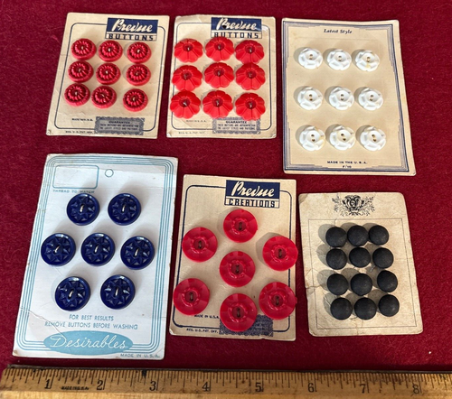vintage button sets plastic Prevue creations red white blue USA NOS lot 6
