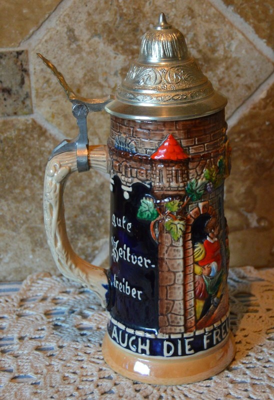 CAN'T GO TO GERMANY WITHOUT BUYING A STEIN~THIS COLORFUL BEAUTY IS 9 1/2" TALL!