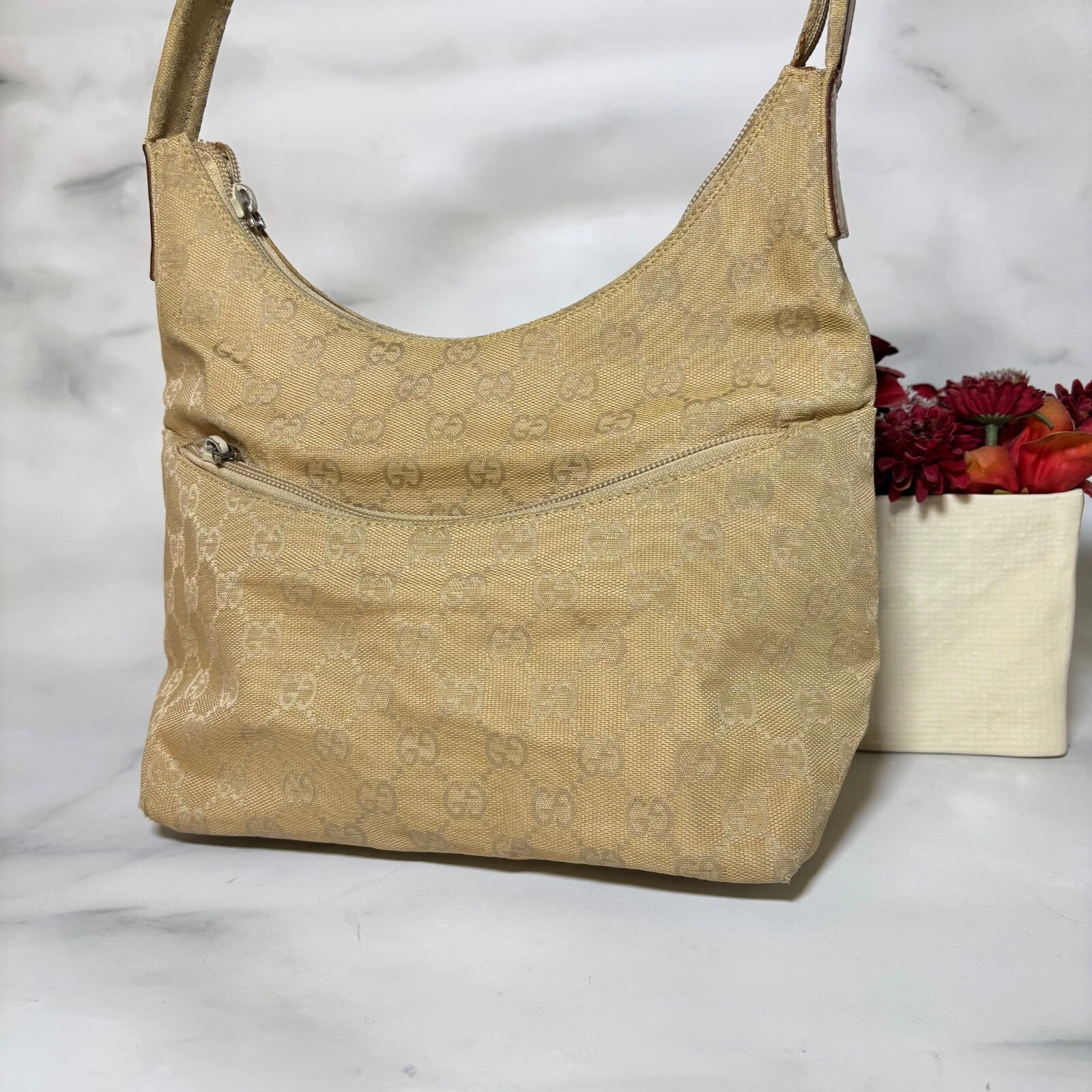Sac bandoulière Gucci GG beige toile cuir