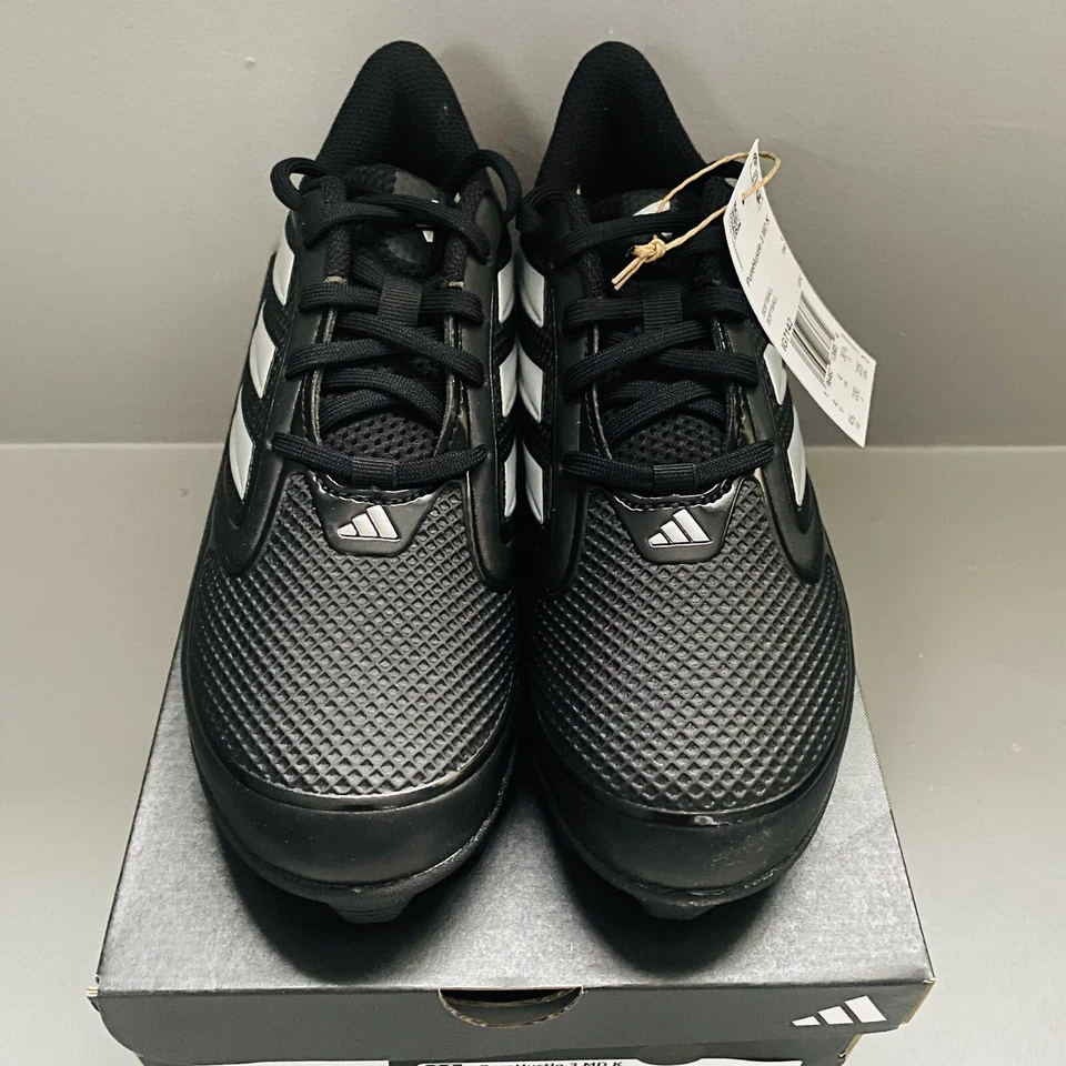 New Adidas Pure Hustle 3 MD K Black White Baseball Sports Cleats Youth Size 4.5 - Image 2 of 4