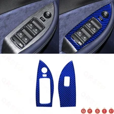2PCS For Chevy Impala 2014-2020 Front Window Lift Trim Cover Blue Carbon Fiber
