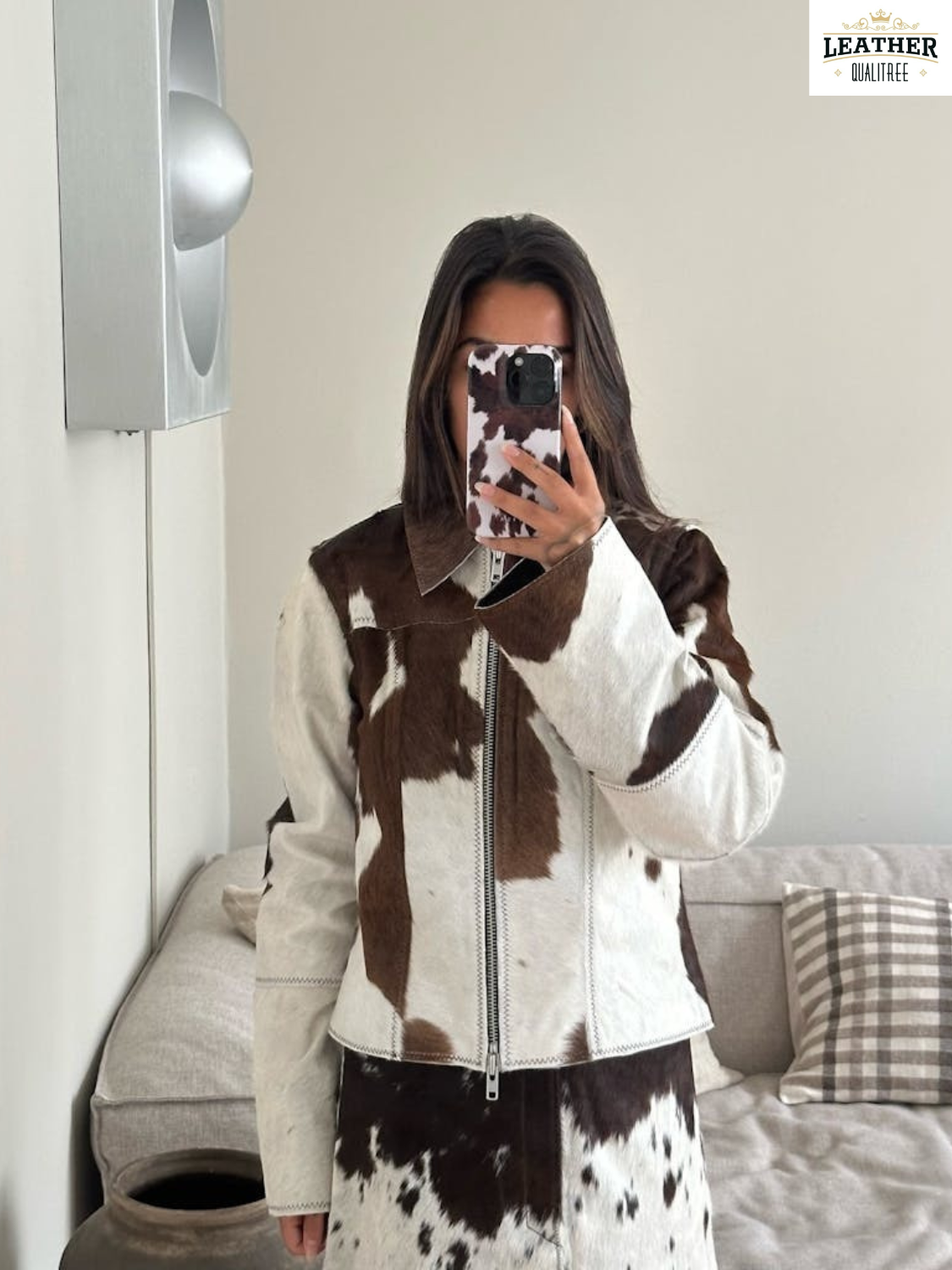 PONY Giacca e gonna in pelle di mucca per donna set pelle di cavallo naturale regalo per lei